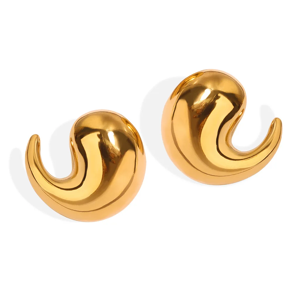 New Arrival Women Stainless Steel Jewelry 18k Gold Plated Water Drop Shaped Chunky Earrings