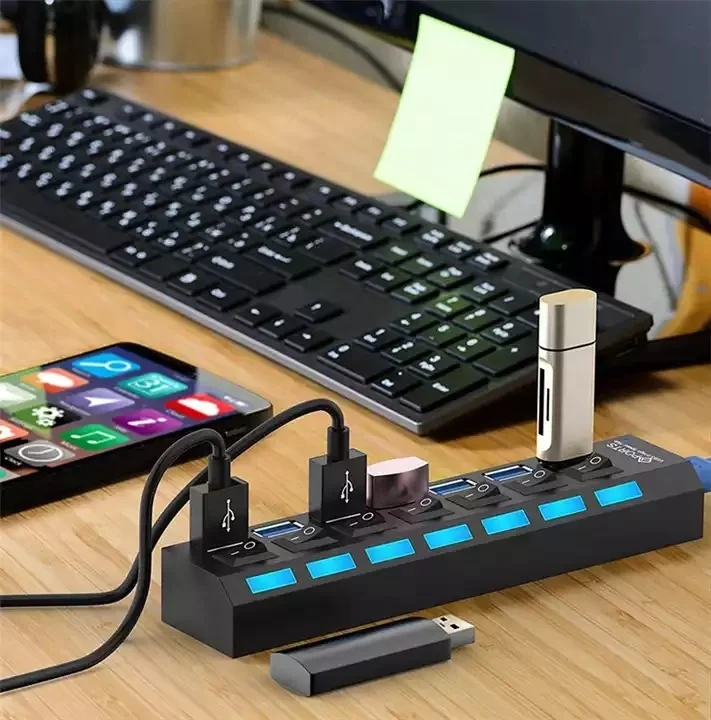 USB Hub 3.0 USB 2.0 Multi USB Splitter Power Adapter 7 Port Multiple Expander 2.0 with Switch for PC Accessories