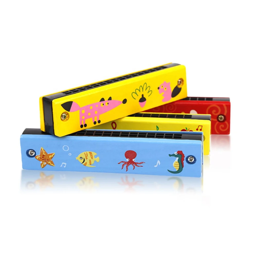 
Factory Price High Quality Cartoon 16 holes Wood harmonica chromatic harmonica Educational toys 