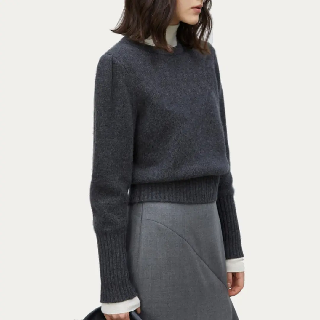 Ladies Casual Crew-Neck Top Sweater Wool & Cashmere Blended Jersey Knitted for Women Knitwear