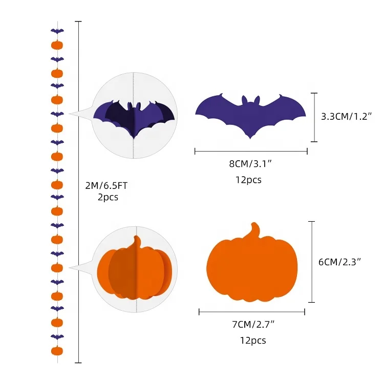 Umiss Paper Halloween Party Decoration Supplies include Bat Banner Bat Pumpkin Paper String Customization Balloons Cake topper