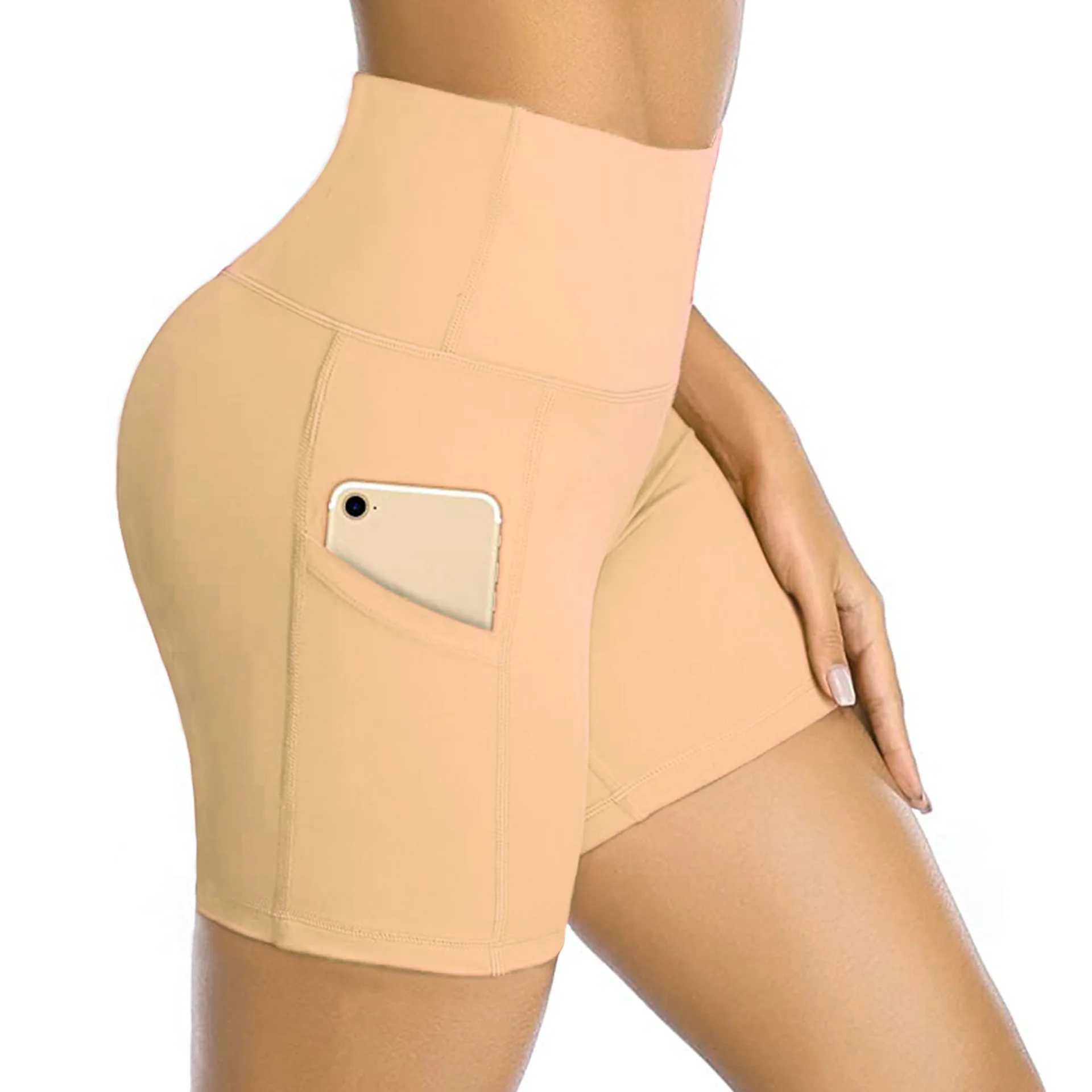 
Woman High Waist Tights Quick-drying Running Sports Fitness Shorts with pocket 