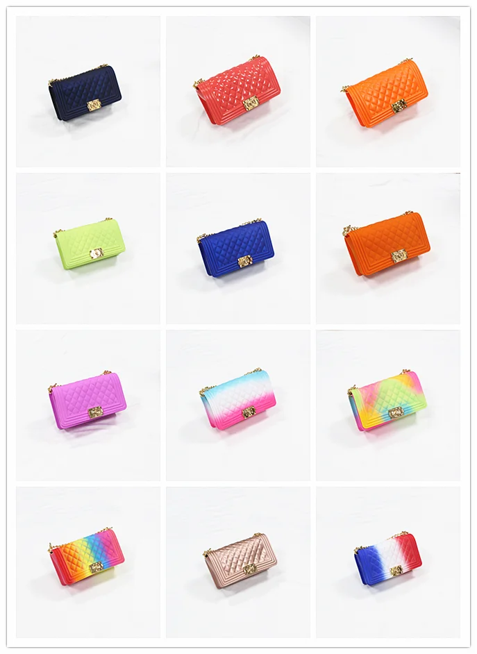 free samples on sale trend fashion rainbow gradient pvc bags jelly bag with popular shoe real fur slides purse and handbags