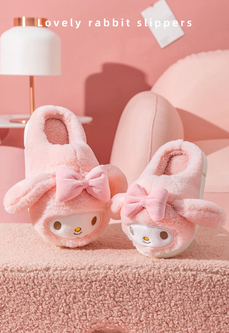 New Arrivals Winter Cotton House Plush My Melody Rabbit Cartoon Slides with Fur for Kids Mother Slippers Girl Shoes Wholesale
