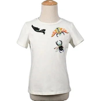 New Arrival Girls White Cotton T-shirts With Animal Appliques Summer Baby Clothes For Kids Toddler Clothing tshirts