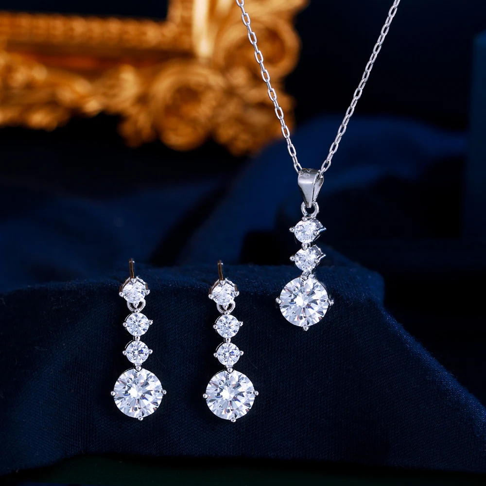 Stunning Shiny Diamond Like Cubic Zirconia Necklace and Earrings 925 Sterling Silver Bridal Jewelry Set for Women Wedding Party