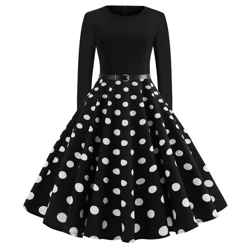 Long Sleeve Printed Polka Dot Dress Women