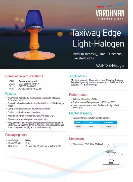 Halogen Aviation Obstruction Lights for Airports/Taxiways Blue/Green Emitting LED/AR111 Base Type
