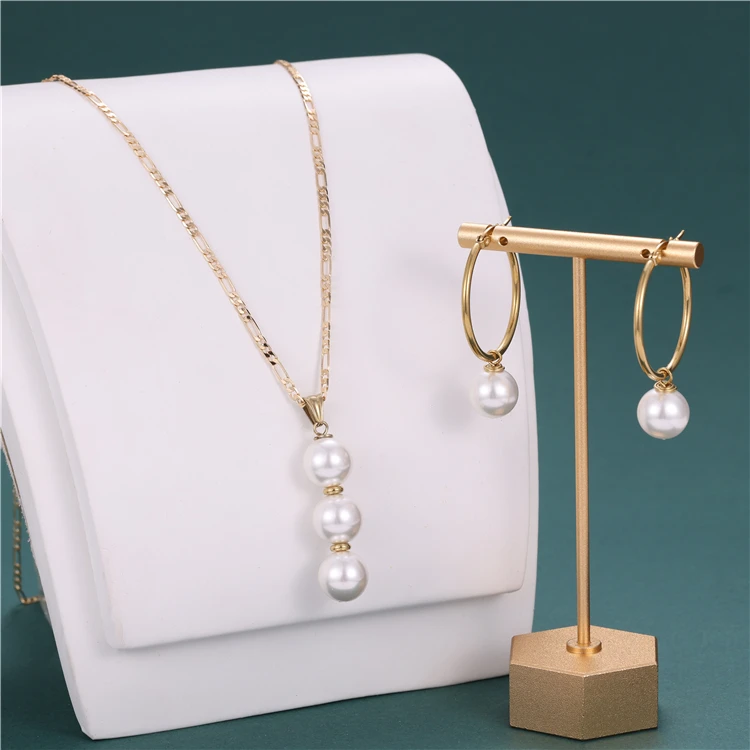 Stainless Steel Chain Pearl Earrings Wholesale Hawaiian Colorful Necklace Pendant 14mm