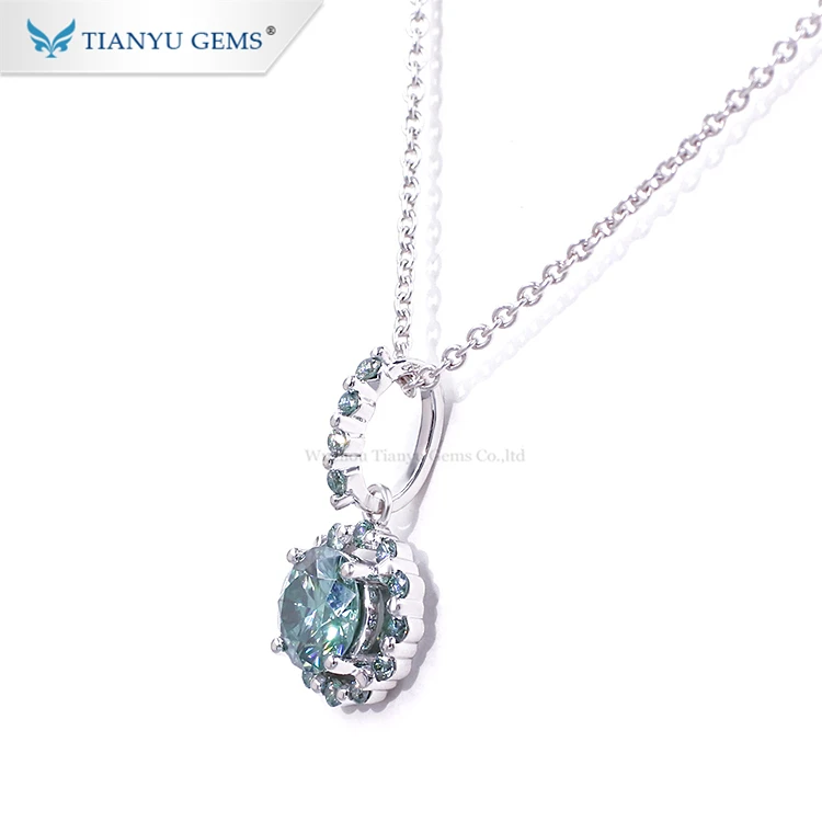 Tianyu Customized 14K 18K Solid White Gold Green Moissanite Diamond Pendant & Necklace