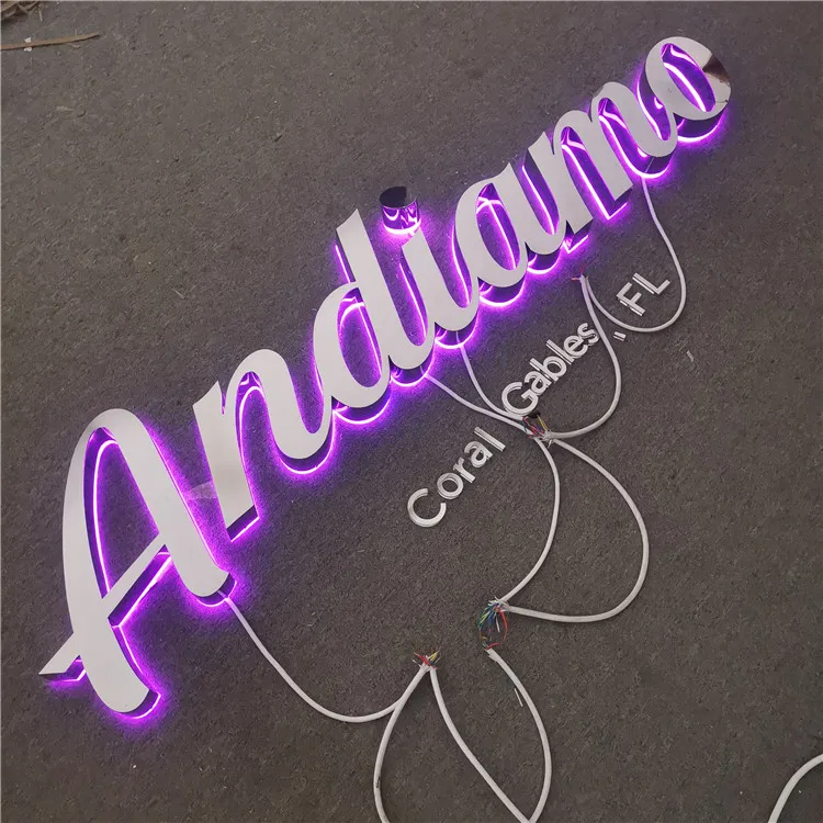 Outdoor Advertising304 Mirror Polish 304 Stainless Steel  Backlit Store Front Sign