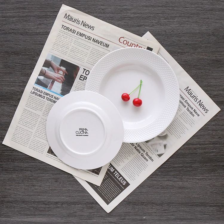 High Quality White Body Embossed Ceramic Plate Luxury Flat Dish Dinnerware Tray Wedding Party Christmas-Hot Sell Hotels Kitchens