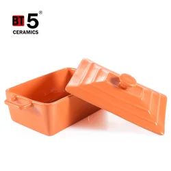 Rectangle Ceramic Ramekin Bowls Kitchen Creme Brulee Ramekins Restaurant Dessert Bowl with Lid And Double Handles