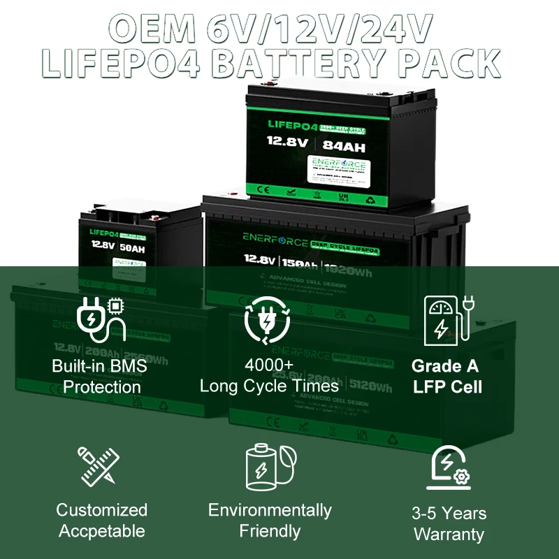 Enerforce 12V 24Ah 307.2Wh Lifepo4 батарея с терминалом M5 литий-железо фосфат для солнечных лодок гольф-кары