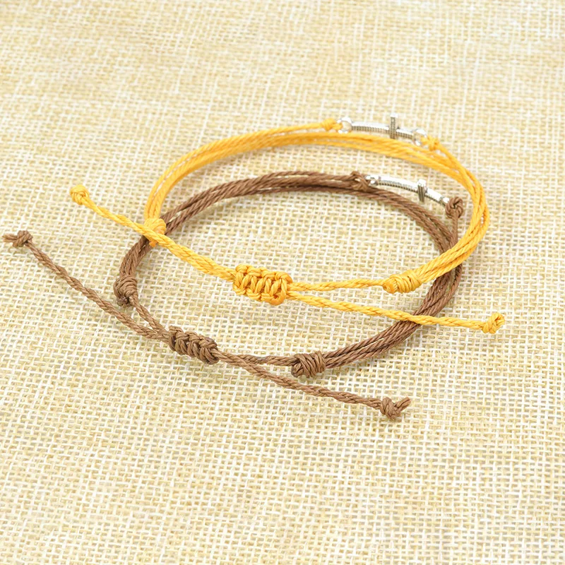 new waxed cord with cross charm bracelet waterproof friendship couple Beach surfing jewelry