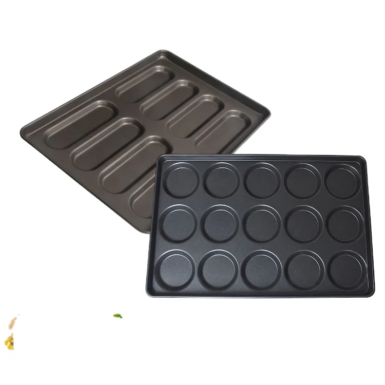 Wholesale Non-stick Aluminzed Steel Hot Dog Bun Tray 8 Molds hot dog bun baking tray 24 loaf