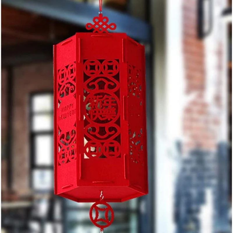Red Lantern Ornaments Spring Festival New Year Supplies Home Outdoor Felt Palace Lantern Decoration