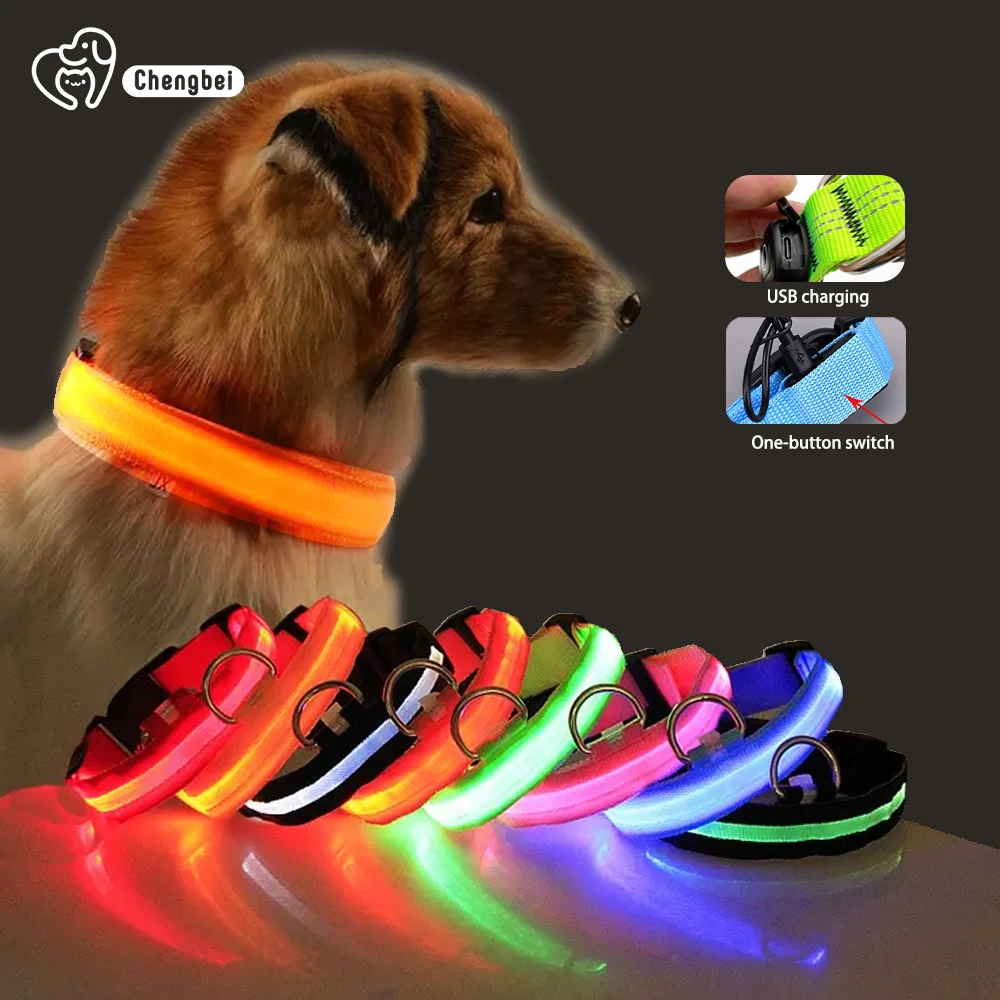 Custom Waterproof Flashing Light Up Pet Cat Collar Adjustable USB Recharge Luxury LED Dog Collar Para Perro for Night Walking