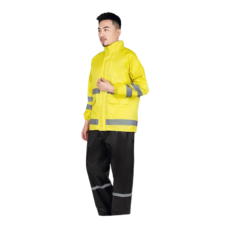 Wholesale reflective double layer food delivery oxford safety raincoat suit polyester pvc fabric rain coat set for work