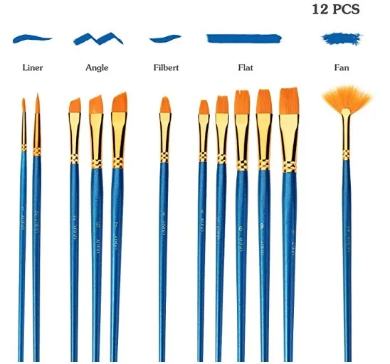 12 Pieces Paint Brushes, Artist Paint Brushes Sets for Watercolor Acrylic & Oil Paintings Perfect for Painting Canvas, Ceramic