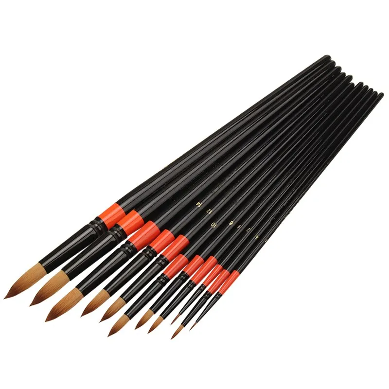 Высокое качество, товары для искусства, новый набор из 11 предметов, прочные гладкие нейлоновые волосы, акриловые акварельные художественные кисти для рисования