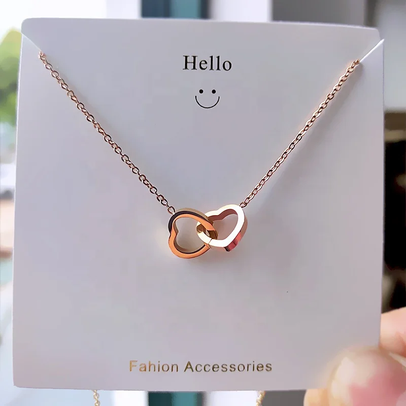 Wholesale 18k Rose Gold Plated Heart Double Loop Chain Fashion Collarbone Chain Stainless Steel Jewelry for Women