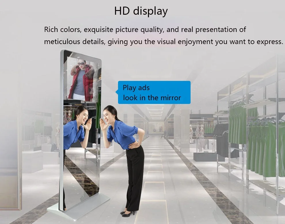 Floor Standing LCD Magic Mirror Glass Photo Booth 10-Point Capacitive Touch Screen Win OS I3 3217U Video Advertising Players