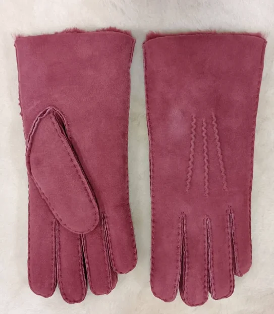 2025 New Beige wine luxury merino Sheepskin gloves ladies genuine leather lamb skins gloves women lamb fur gloves