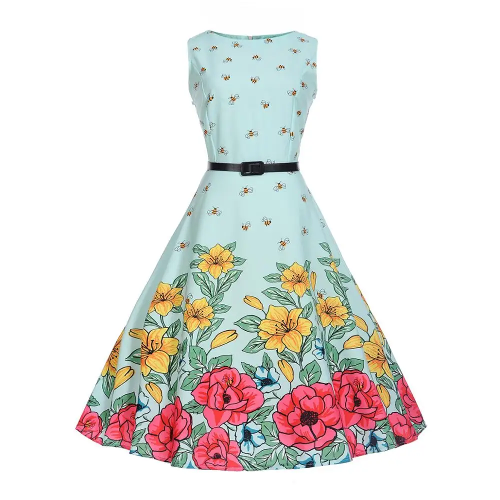 Wholesale Graceful custom pattern note petal Sleeveless ruffle ladies dress with waistband