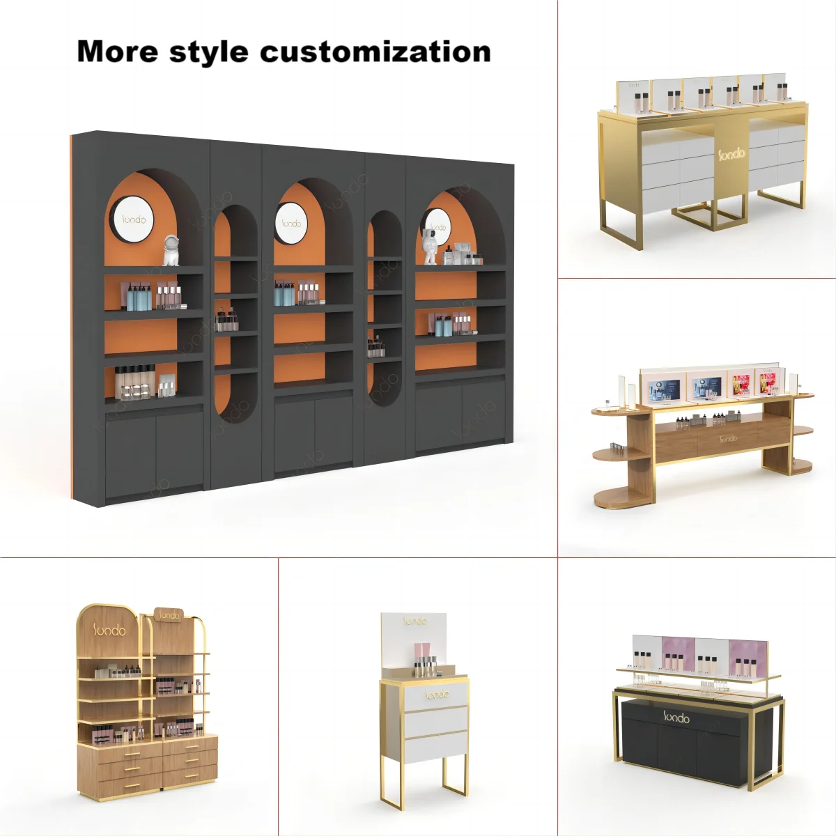 SUNDO wholesale price Beauty showcase shop furniture supply rose gold cosmetic display cabinet Wooden cabinet for perfume