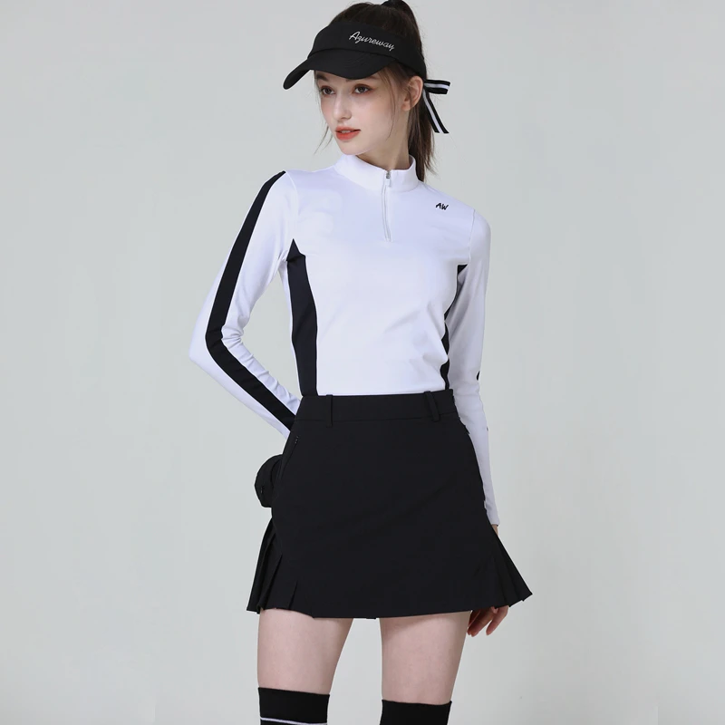 Golf Clothes Set Women Breathable Long Sleeve Anti-Uv T-Shirt Ladies Slim Skirt Zipper golf Polo Shirt