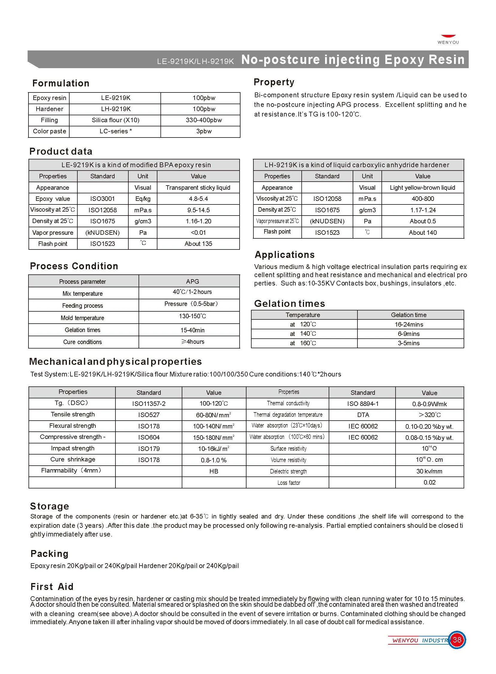 Эпоксидный отвердитель 9219K для быстрой отверждения деталей электрической изоляции и трансформатора сухого типа