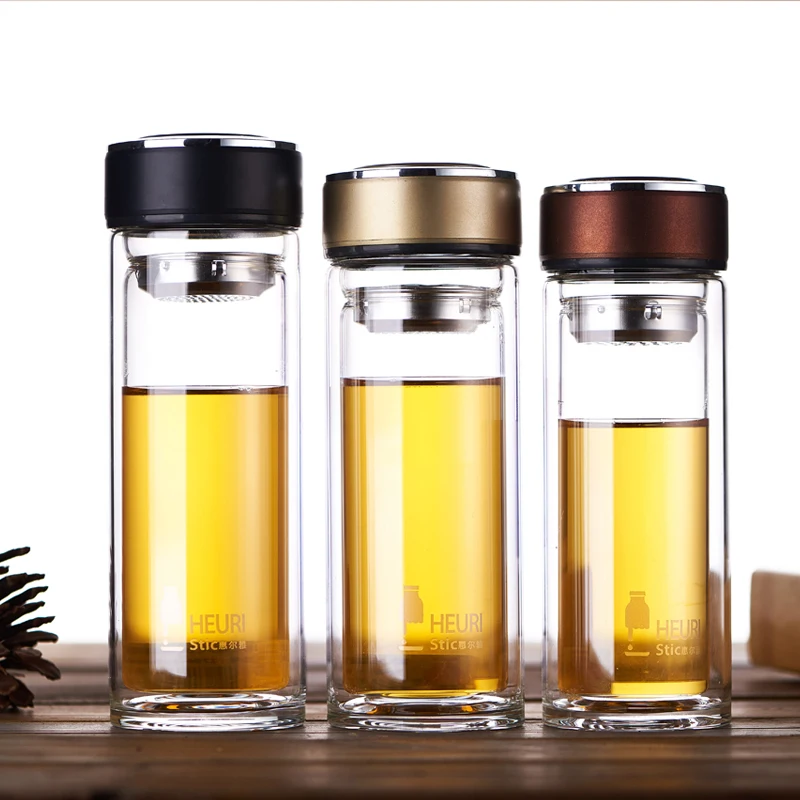 Comi high borosilicate double tier glass water bottle coffee cups with tea leaf separation filter