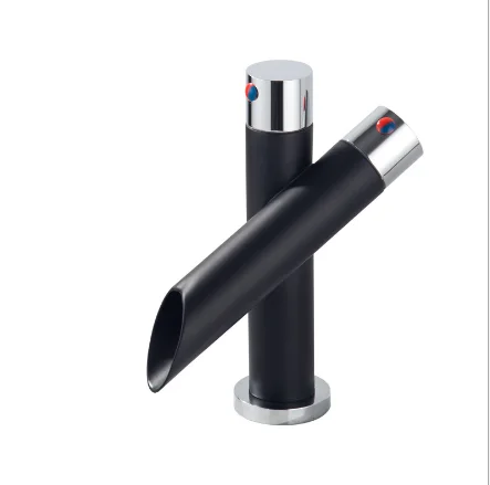 
X-style Dual Rotary Switches Easy Installation Brass Black Waterfall Bathroom Faucet 