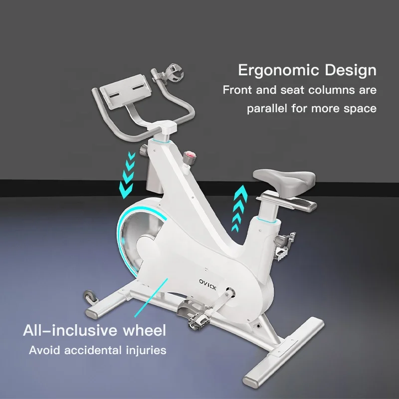 OVICX indoor fitness use white spinning bike magnetic resistance exercise spin bike with app screen led light