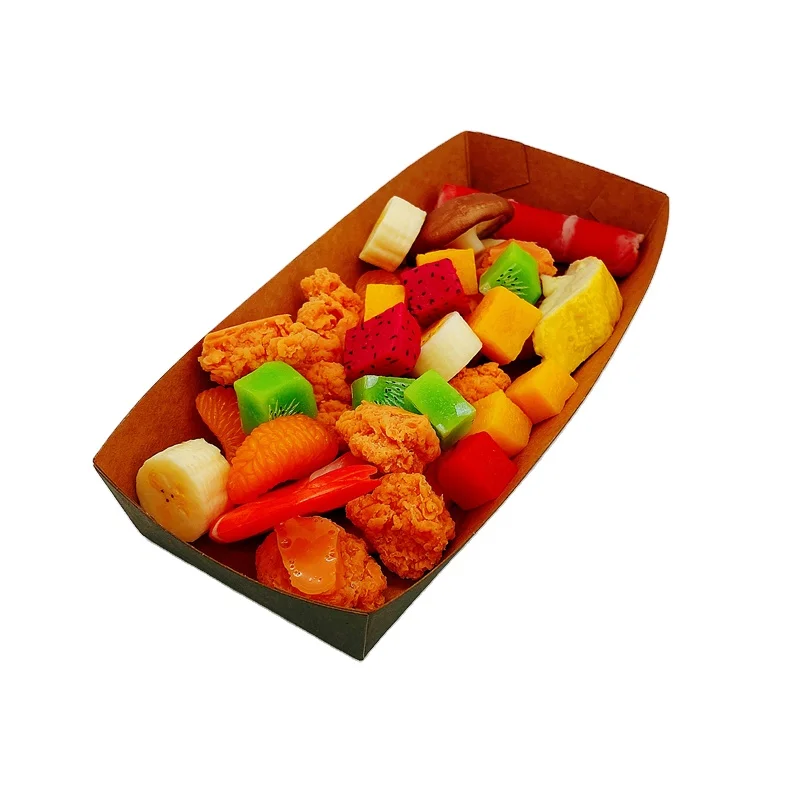 Boat Shape Disposable Food Grade Paper Boxes Packaging Snack Fries Chicken Kraft Paper Boat Tray