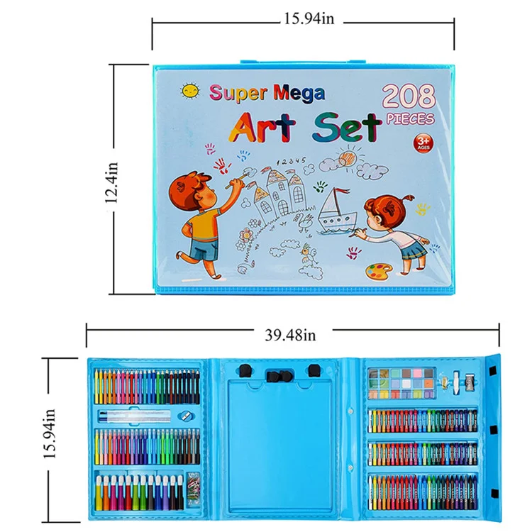 208 pcs art factory wholesale Double Sided Trifold Easel Art Set Portable Painting & Drawing Kit for Kids