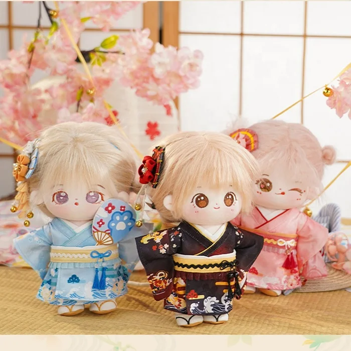 New 12cm long furry hair lovely 3D face girl plush idol doll with skirt