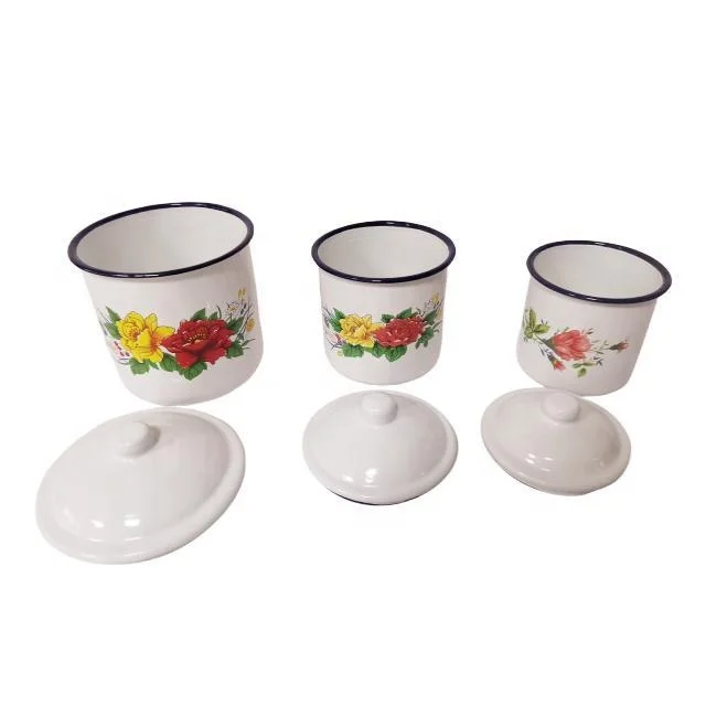 12CM 1200ML Hot Sale Have Flower Enamel Camping Tea Coffee  Cup With Handle Enamel Mug Deco With Lid