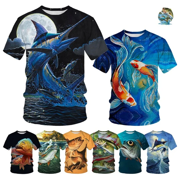 New Summer Koi Pattern Printed T-Shirts For The Most Ferocious Fish 3D Printing Shirt From Men Carp Goldfish Tops Clothing