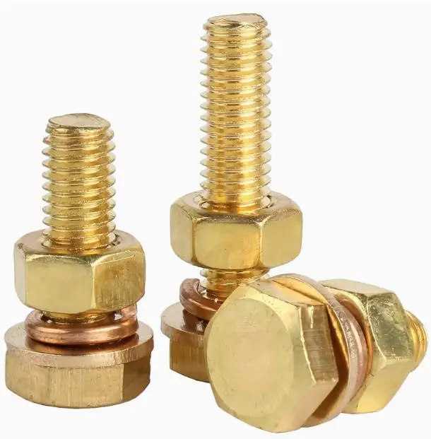 Copper hexagon bolt nut set brass flat washer spring washer combination bolts