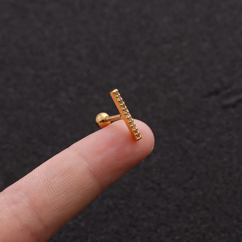 YW 16G Stainless Steel Barbell With CZ Helix Piercing Jewelry Rook Conch Tragus Screw Back Stud