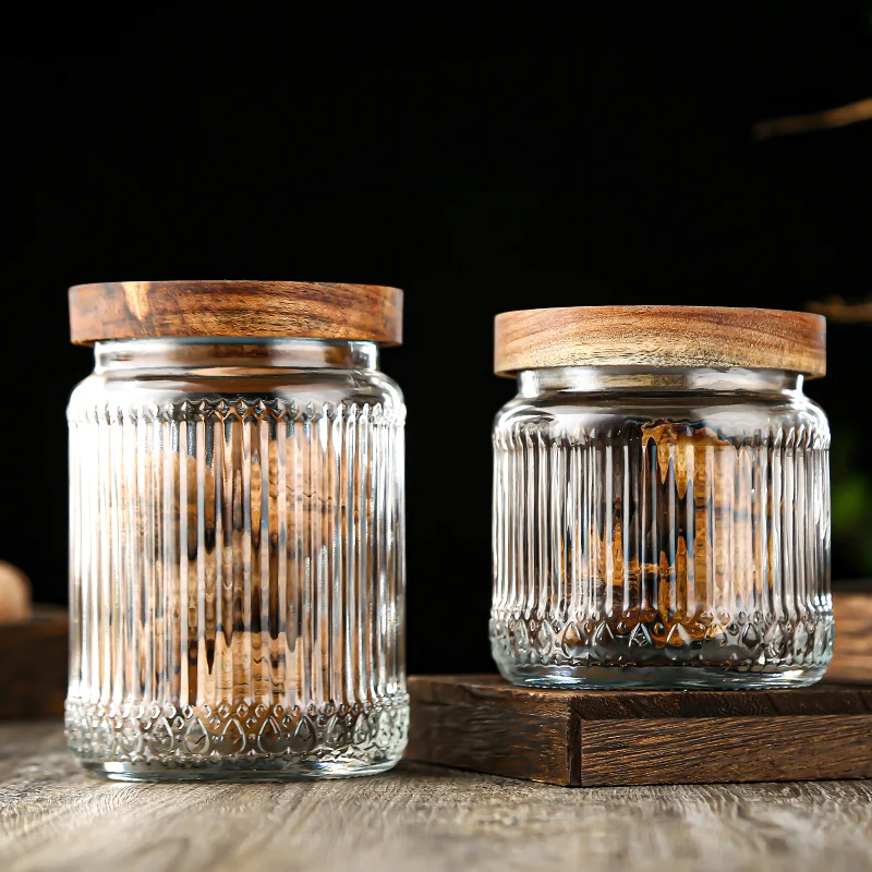 High quality hot selling Factory wholesale can be used to preserve food storage containers embossed transparent glass jars