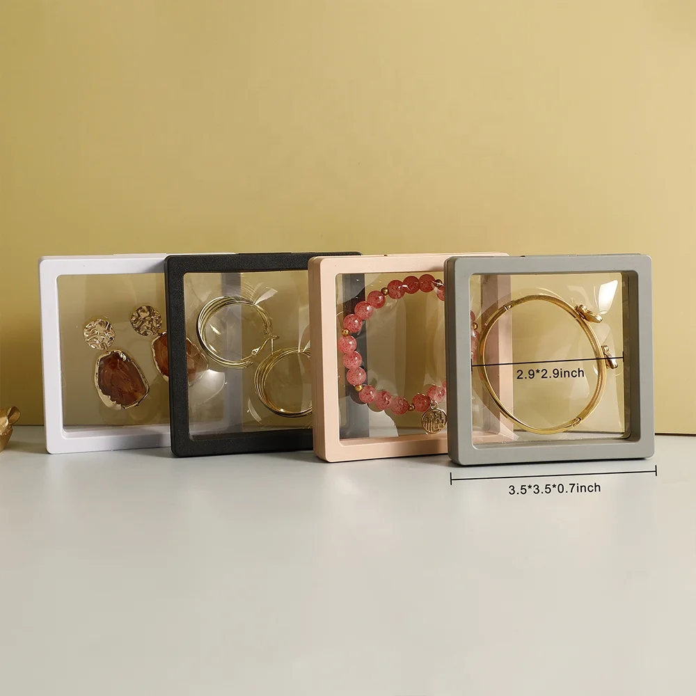PUPPYSEW Custom logo 9.5*9.5cm Black Jewelry Box Transparent PE Film Display Packing Bracelet Ring Earring