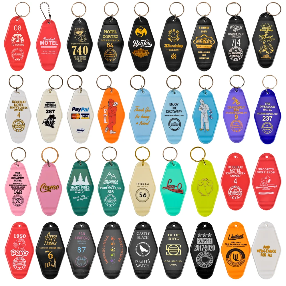 Wholesale Custom Logo Blank Plastic Retro Vintage Motel Promotional Keychains for Hotel Room