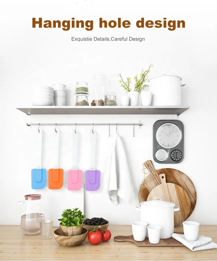 Factory Custom Plastic Handle Kitchen Baking Scraper Cake Cream Printed Silicone Spatulas For Caking