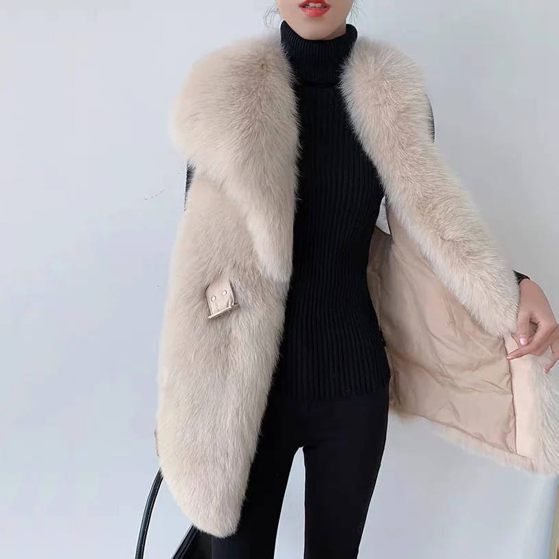 Luxury Fashion Women Winter Fur Waistcoats Clothes Real Fox Fur Vest for Women