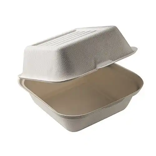 
Non Slip Textured Sugarcane Bagasse Biodegradable Compostable Clamshell Take-Out Box To-Go Container Hinged Container 