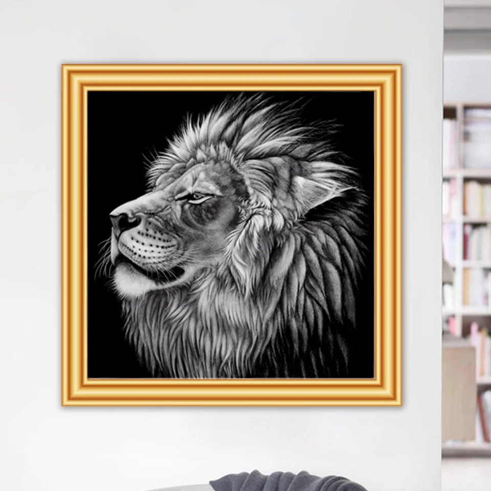 Black White Animal Face 5d Diy Full Square Drill Diamond Painting Canvas Cross Stitch Mosaic Kits Living Room Decoration