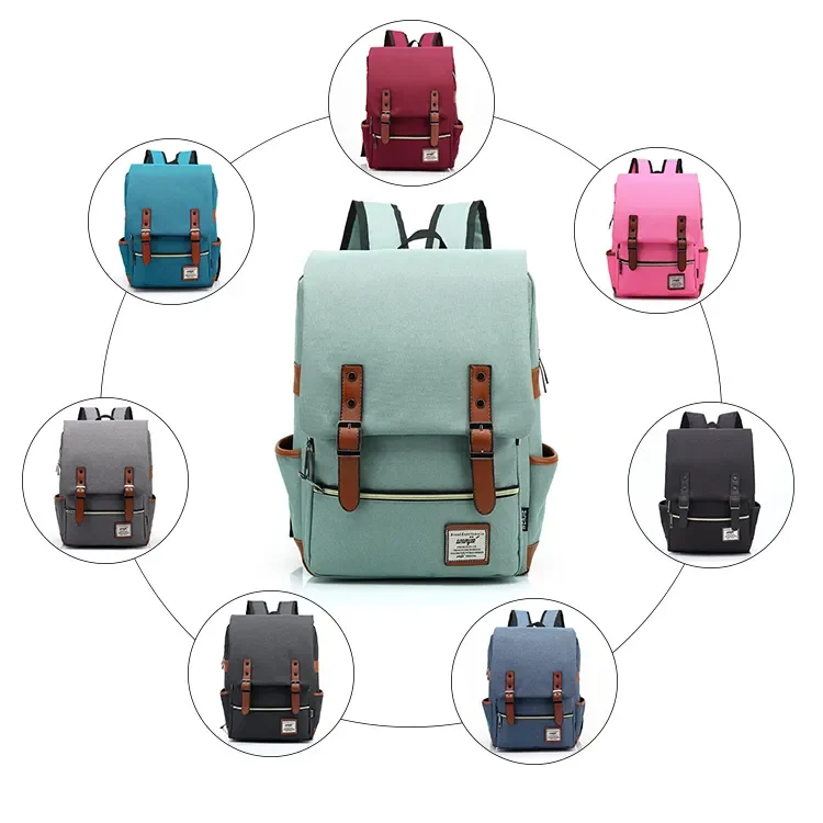 Men High School Bag Women Fashion College Backpack Slim Travel Daypack Vintage Laptop Backpack with USB Charging Port